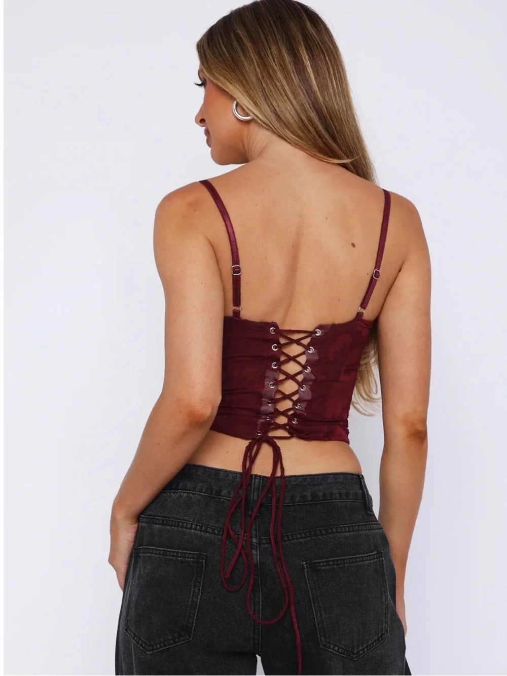 Women’s Burgundy Bustier Crop Top - White Fox - Picture 6 of 6